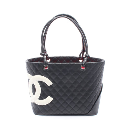 カンボンライン ラージ ショルダーバッグ トートバッグ レザー ブラック ホワイト シルバー金具 シャネル バッグ CHANEL
