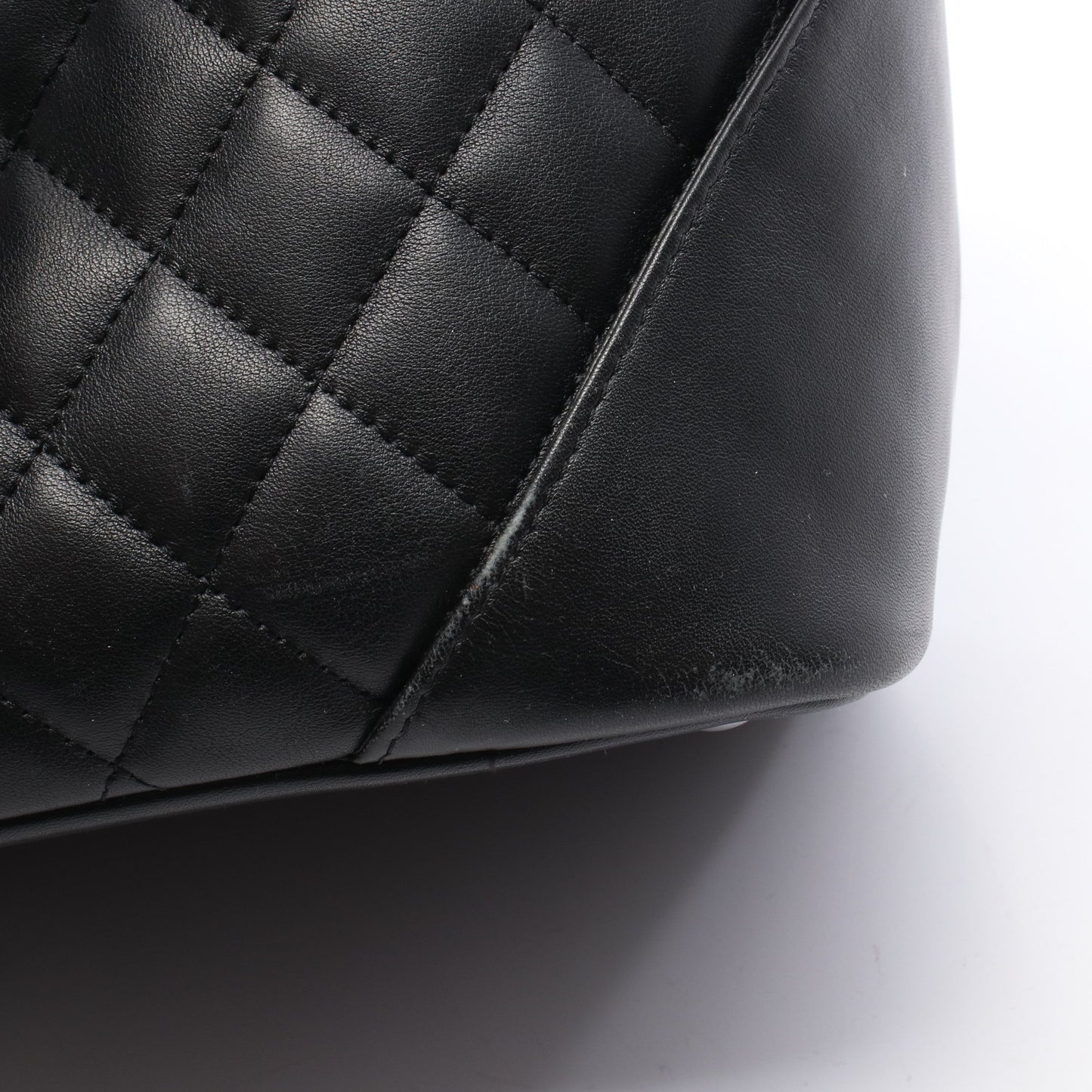 カンボンライン ラージ ショルダーバッグ トートバッグ レザー ブラック ホワイト シルバー金具 シャネル バッグ CHANEL