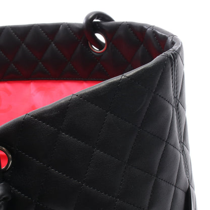 カンボンライン ラージ ショルダーバッグ トートバッグ レザー ブラック ホワイト シルバー金具 シャネル バッグ CHANEL