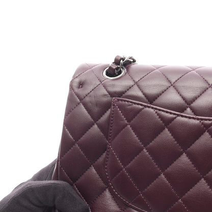 マトラッセ Wフラップ Wチェーンショルダーバッグ ラムスキン ダークパープル シルバー金具 シャネル バッグ CHANEL