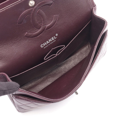 マトラッセ Wフラップ Wチェーンショルダーバッグ ラムスキン ダークパープル シルバー金具 シャネル バッグ CHANEL