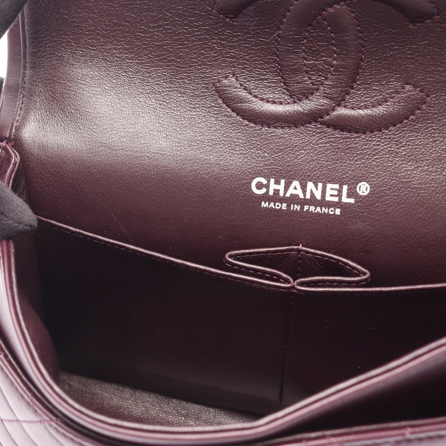 マトラッセ Wフラップ Wチェーンショルダーバッグ ラムスキン ダークパープル シルバー金具 シャネル バッグ CHANEL