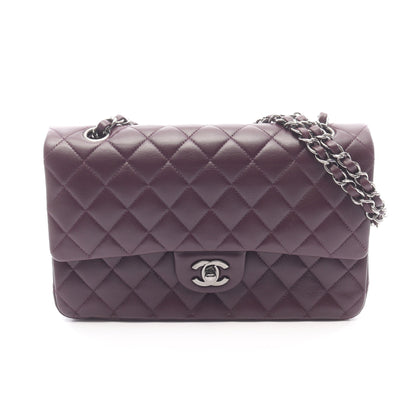 マトラッセ Wフラップ Wチェーンショルダーバッグ ラムスキン ダークパープル シルバー金具 シャネル バッグ CHANEL