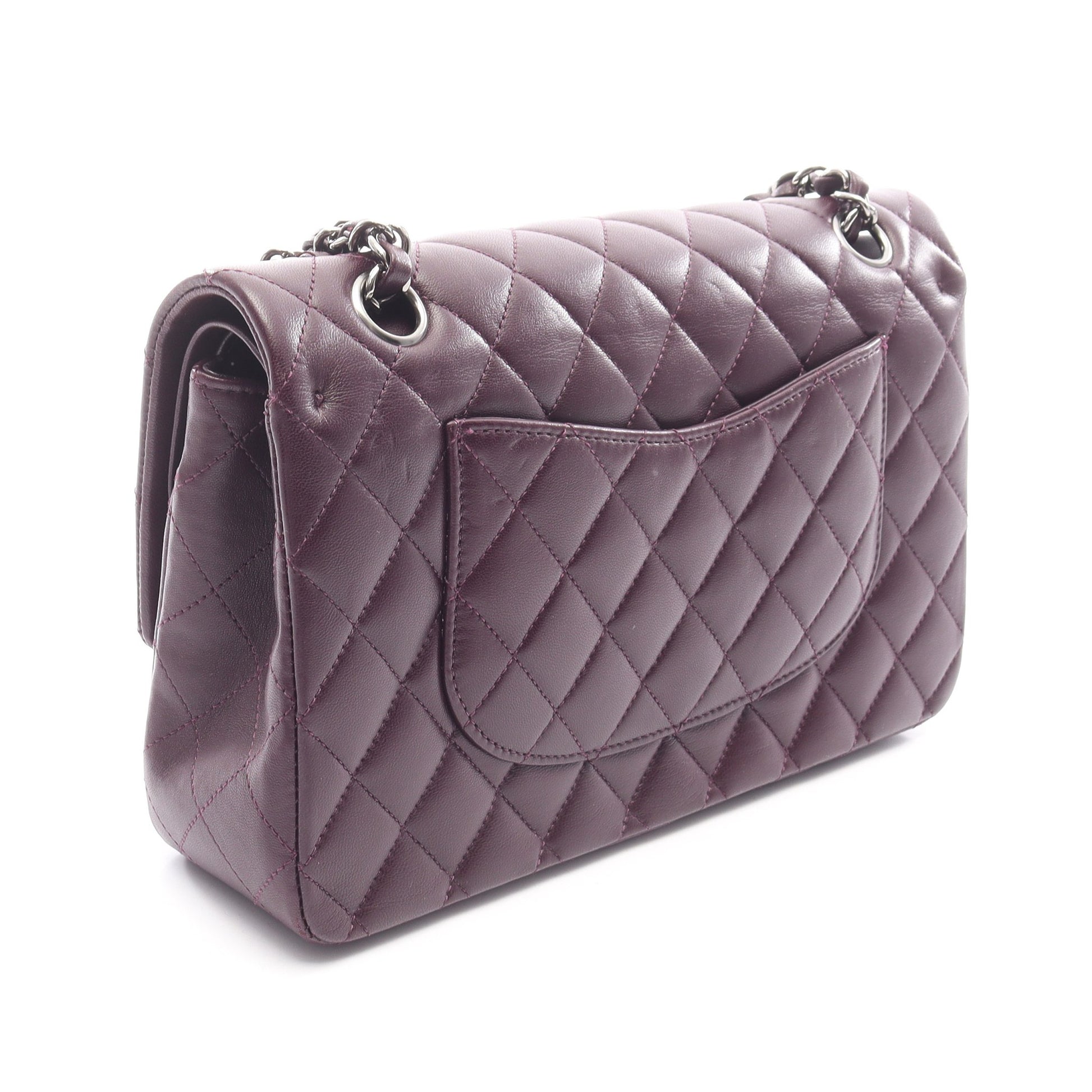 マトラッセ Wフラップ Wチェーンショルダーバッグ ラムスキン ダークパープル シルバー金具 シャネル バッグ CHANEL