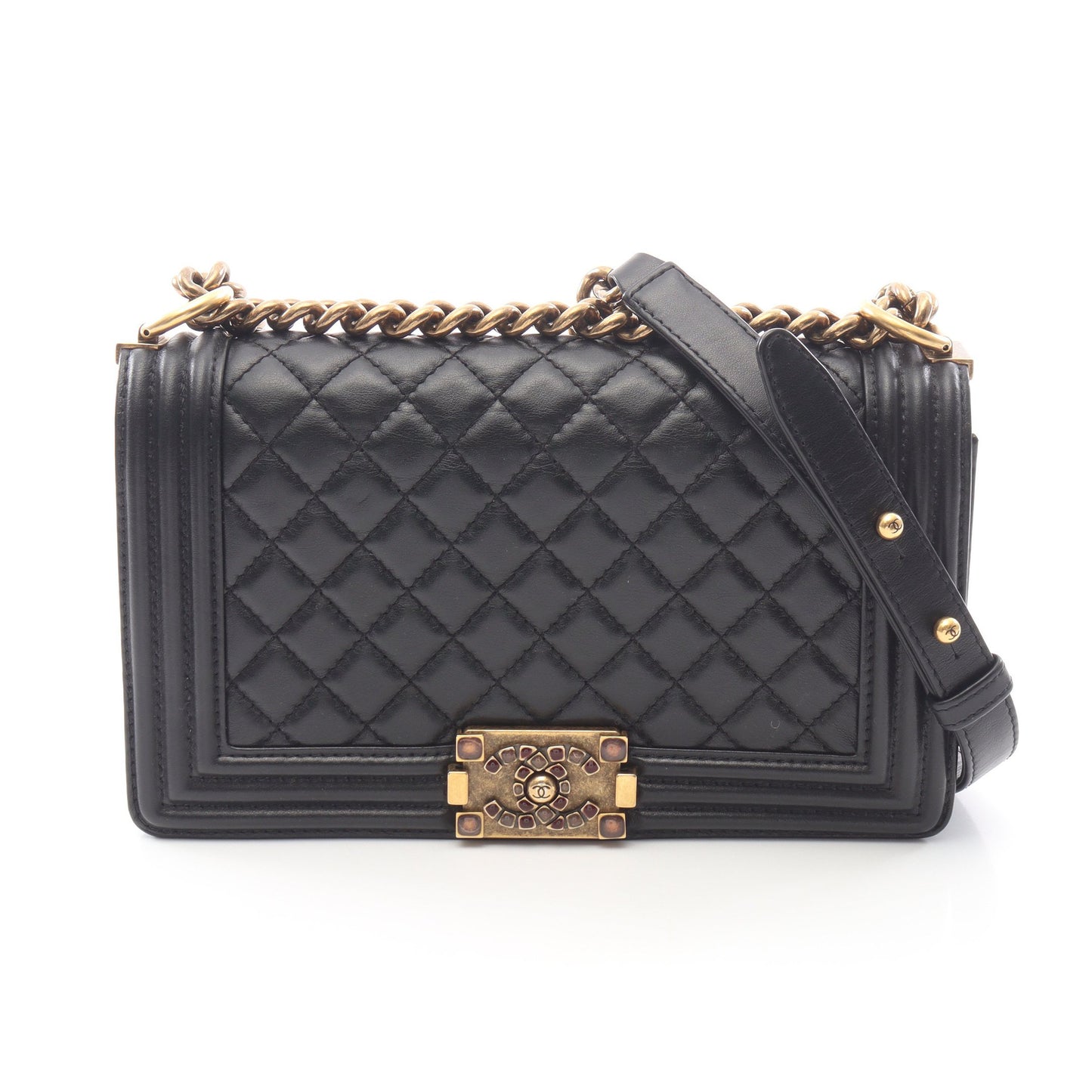 ボーイシャネル チェーンショルダーバッグ レザー ブラック ゴールド金具 シャネル バッグ CHANEL