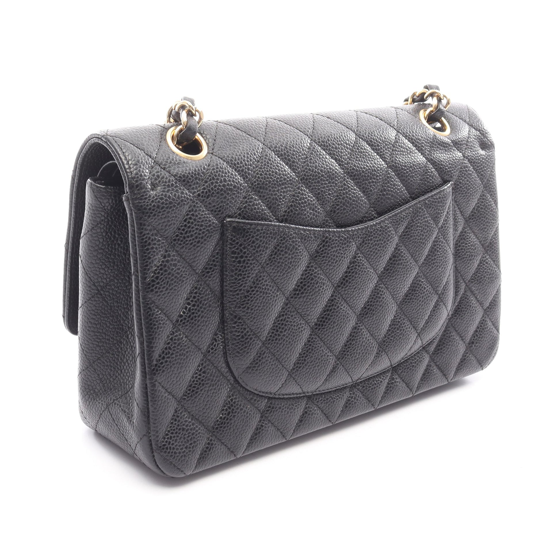 マトラッセ Wフラップ Wチェーンショルダーバッグ キャビアスキン ブラック ゴールド金具 シャネル バッグ CHANEL