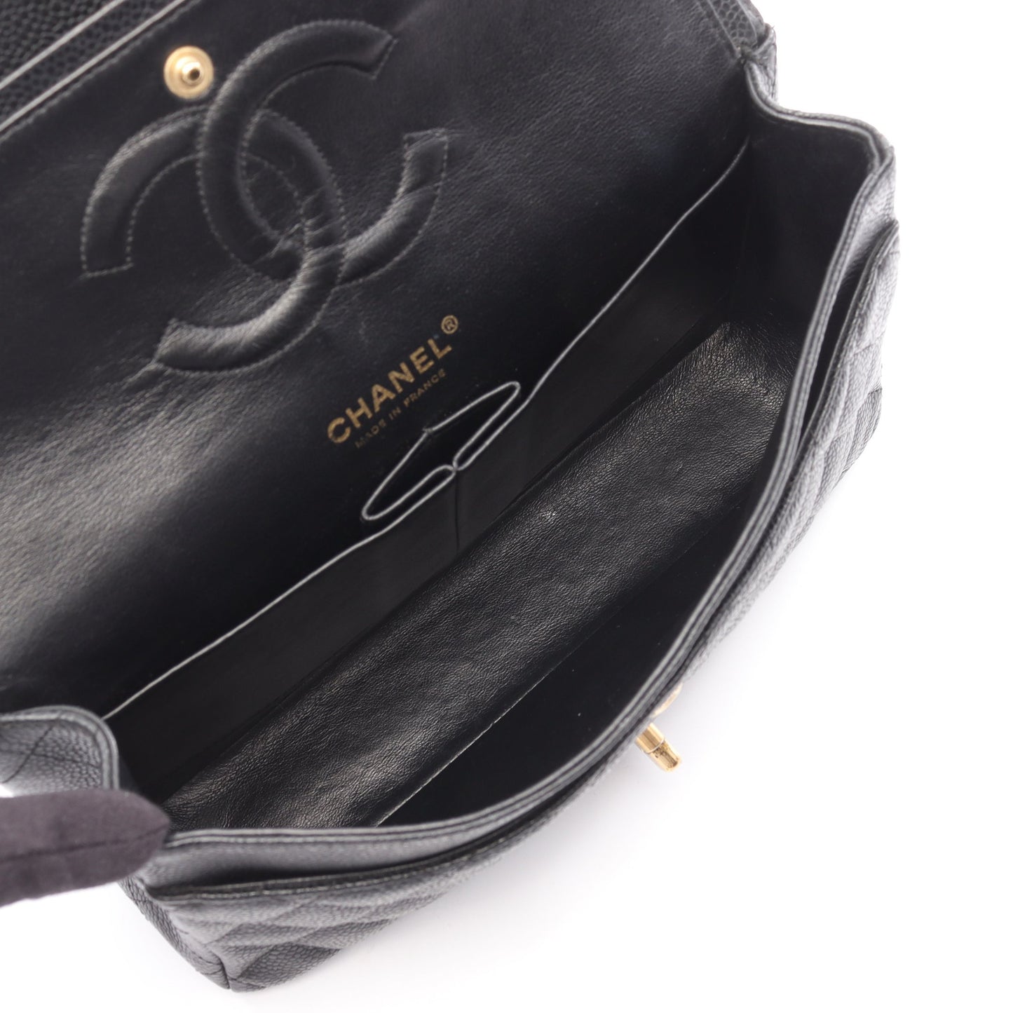 マトラッセ Wフラップ Wチェーンショルダーバッグ キャビアスキン ブラック ゴールド金具 シャネル バッグ CHANEL
