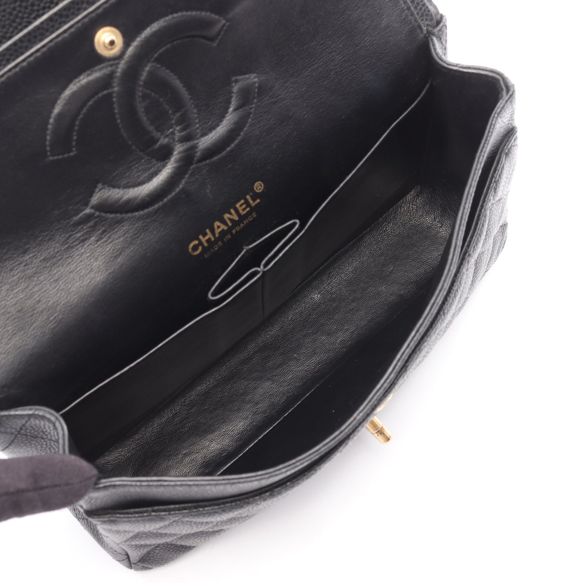 マトラッセ Wフラップ Wチェーンショルダーバッグ キャビアスキン ブラック ゴールド金具 シャネル バッグ CHANEL