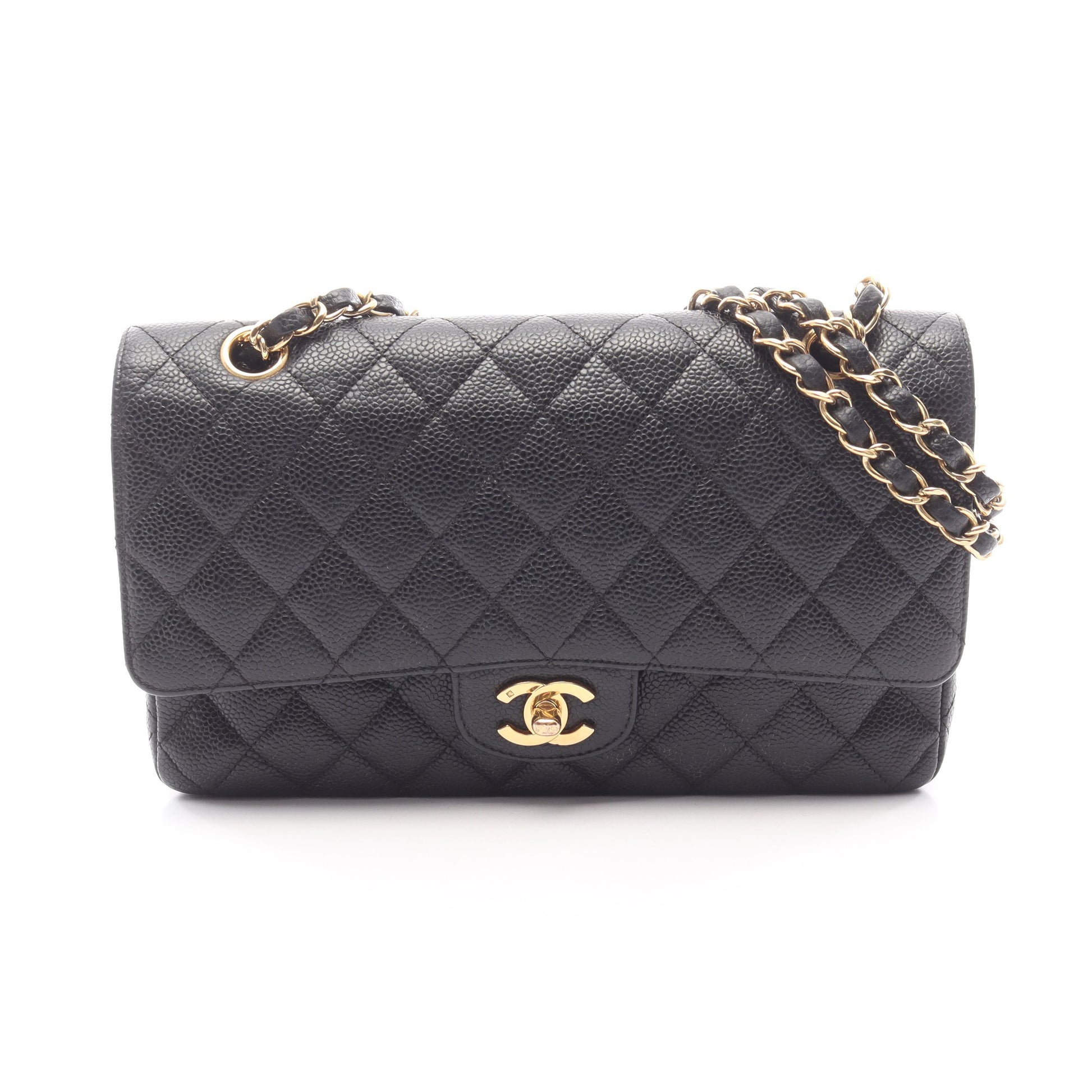 マトラッセ Wフラップ Wチェーンショルダーバッグ キャビアスキン ブラック ゴールド金具 シャネル バッグ CHANEL
