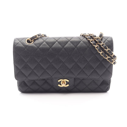 マトラッセ Wフラップ Wチェーンショルダーバッグ キャビアスキン ブラック ゴールド金具 シャネル バッグ CHANEL