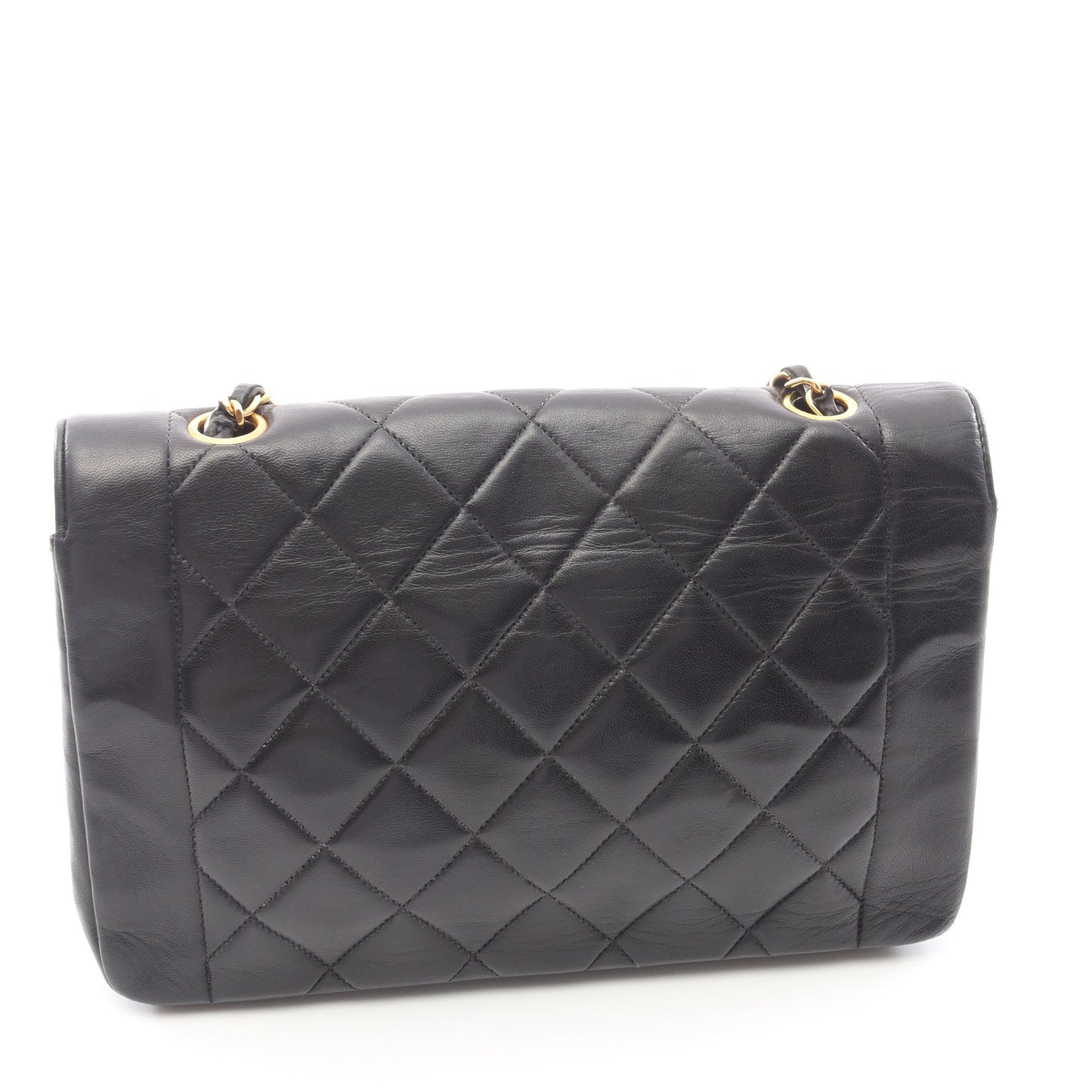 マトラッセ ダイアナフラップ チェーンショルダーバッグ レザー ブラック ゴールド金具 シャネル バッグ CHANEL