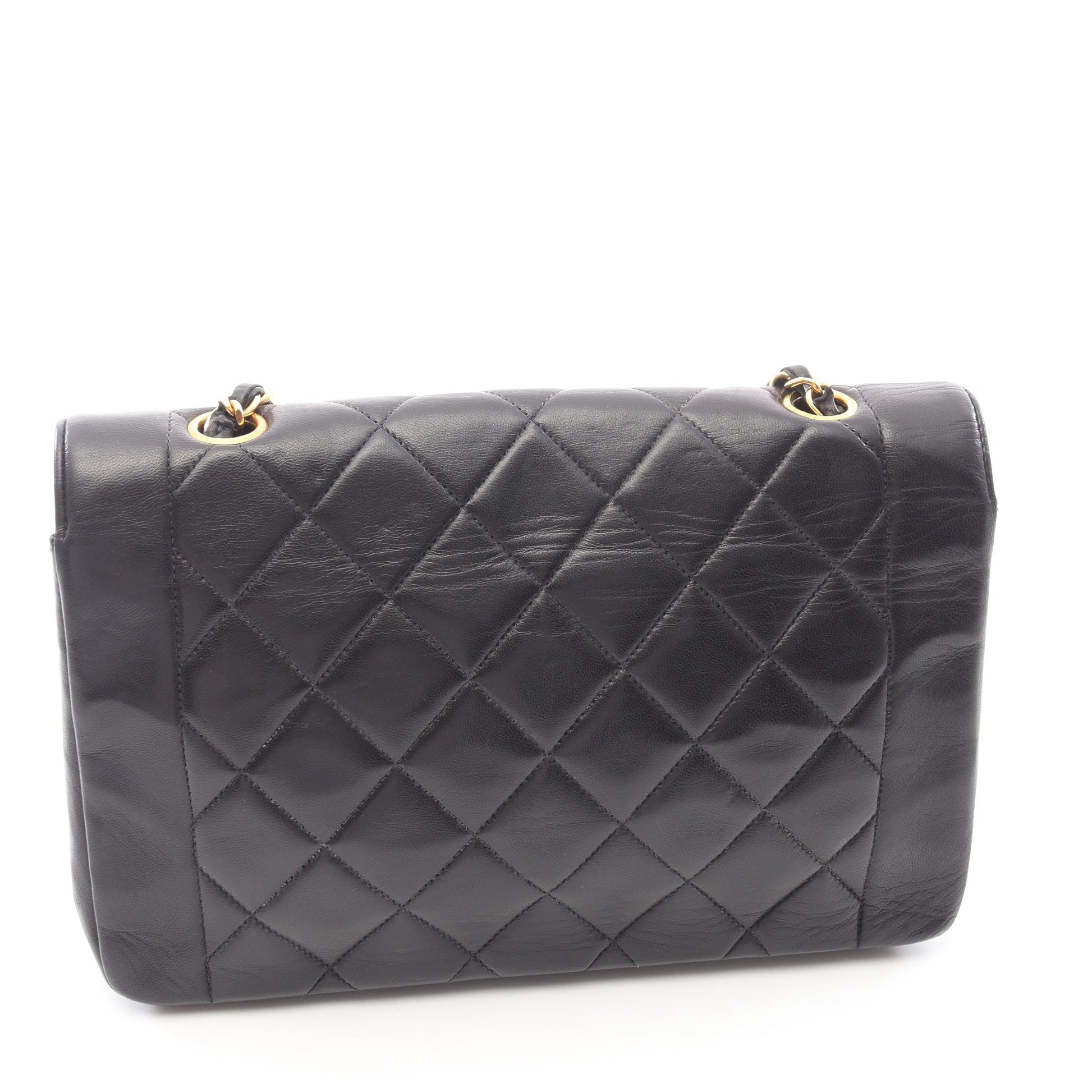 マトラッセ ダイアナフラップ チェーンショルダーバッグ レザー ブラック ゴールド金具 シャネル バッグ CHANEL
