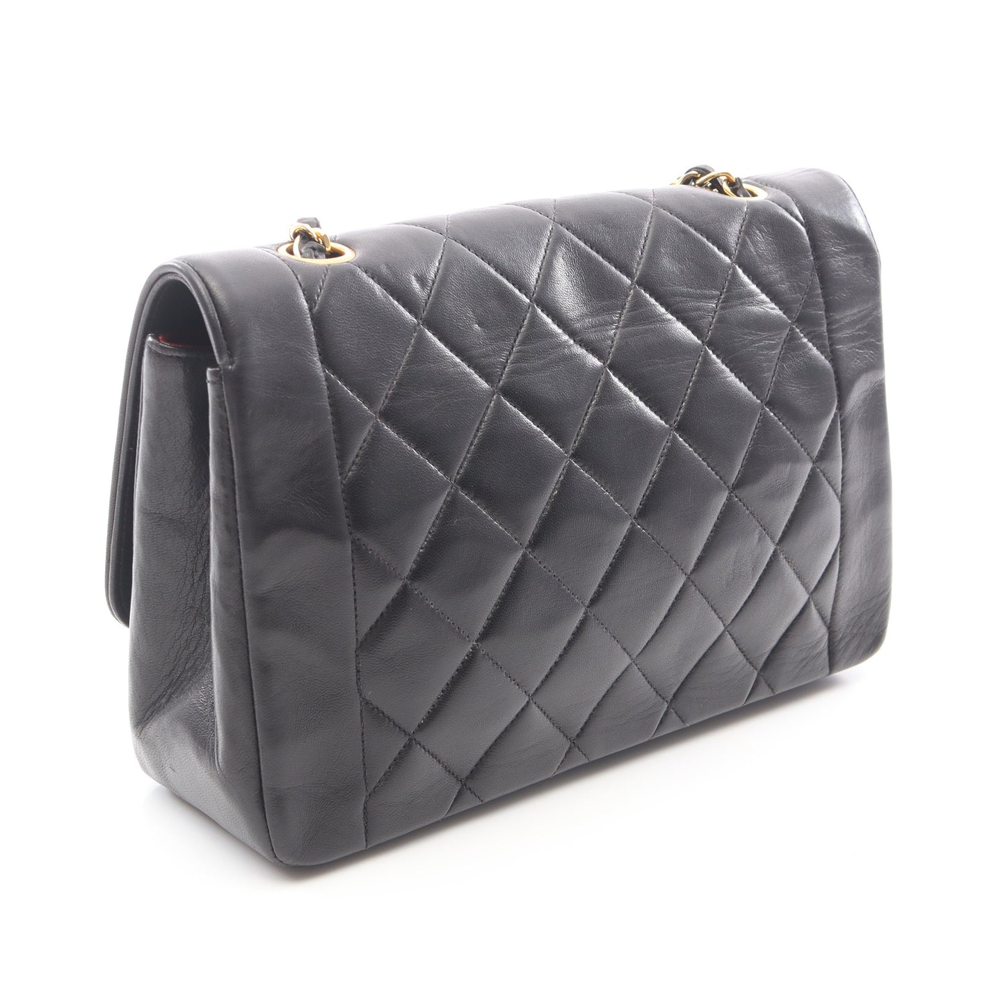 マトラッセ ダイアナフラップ チェーンショルダーバッグ レザー ブラック ゴールド金具 シャネル バッグ CHANEL