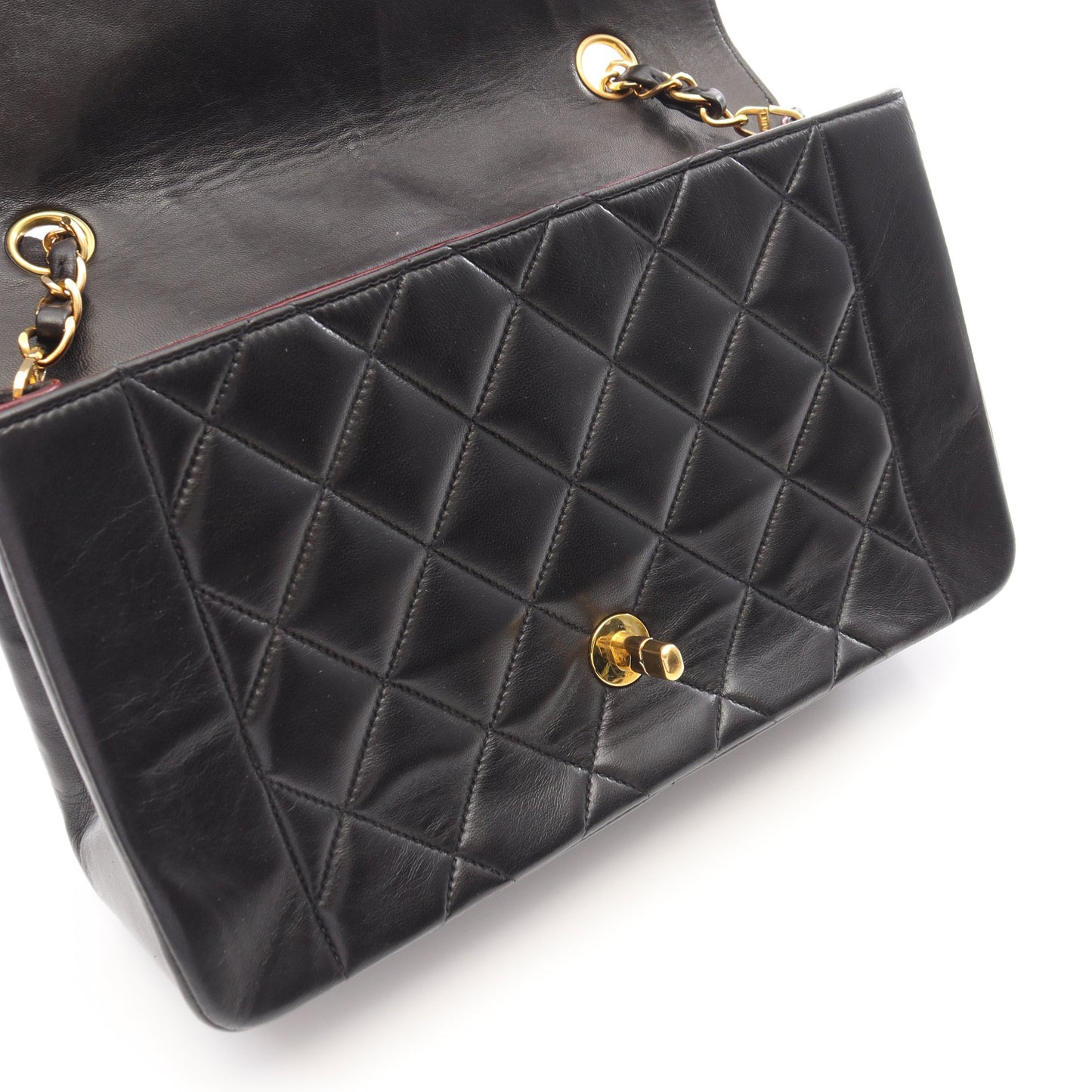 マトラッセ ダイアナフラップ チェーンショルダーバッグ レザー ブラック ゴールド金具 シャネル バッグ CHANEL