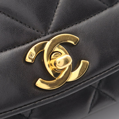 マトラッセ ダイアナフラップ チェーンショルダーバッグ レザー ブラック ゴールド金具 シャネル バッグ CHANEL