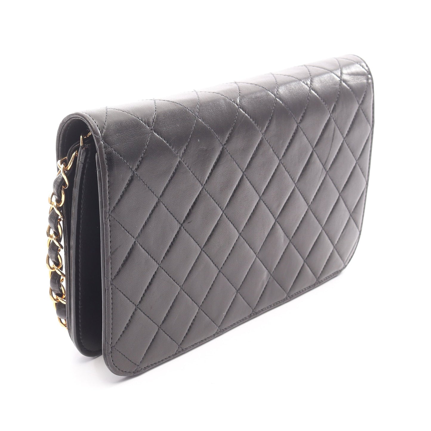 マトラッセ フルフラップ チェーンショルダーバッグ ラムスキン ブラック ゴールド金具 シャネル バッグ CHANEL