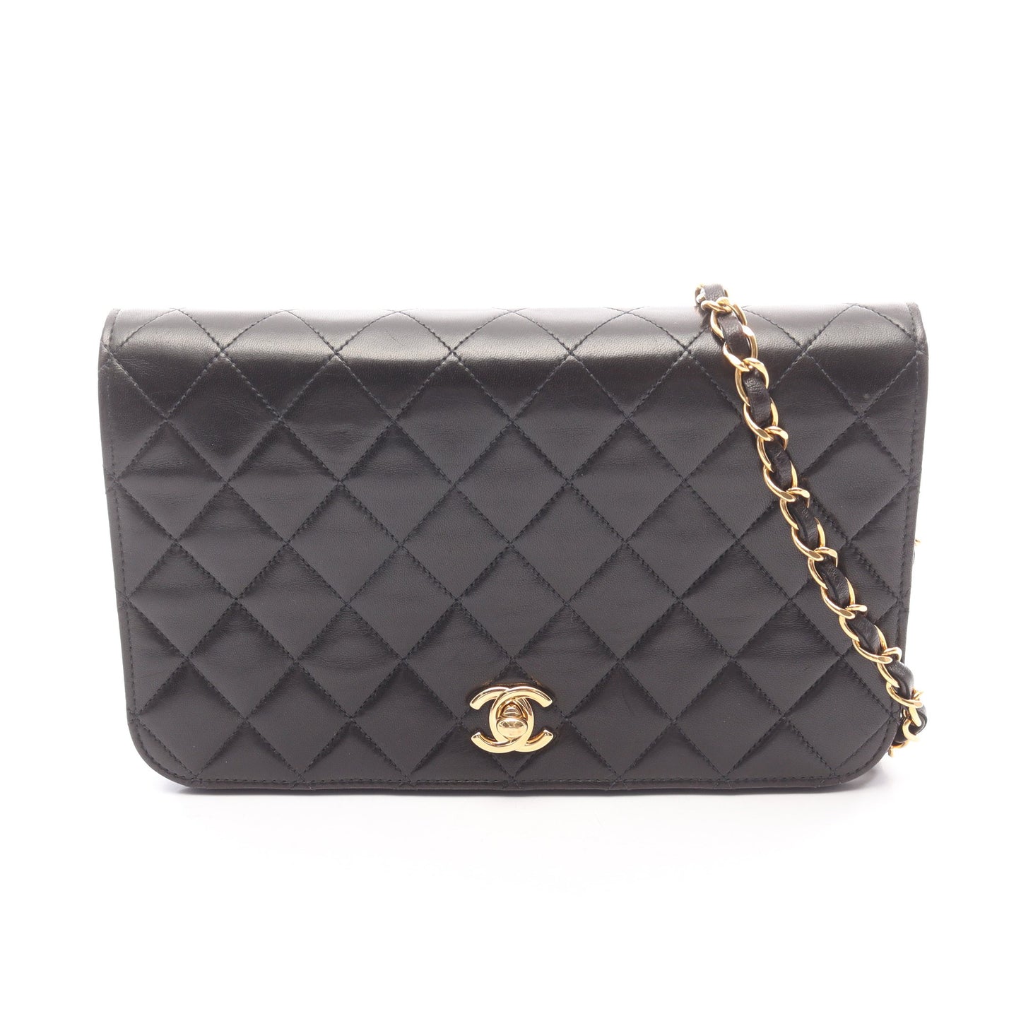 マトラッセ フルフラップ チェーンショルダーバッグ ラムスキン ブラック ゴールド金具 シャネル バッグ CHANEL