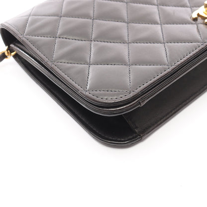 マトラッセ フルフラップ チェーンショルダーバッグ ラムスキン ブラック ゴールド金具 シャネル バッグ CHANEL