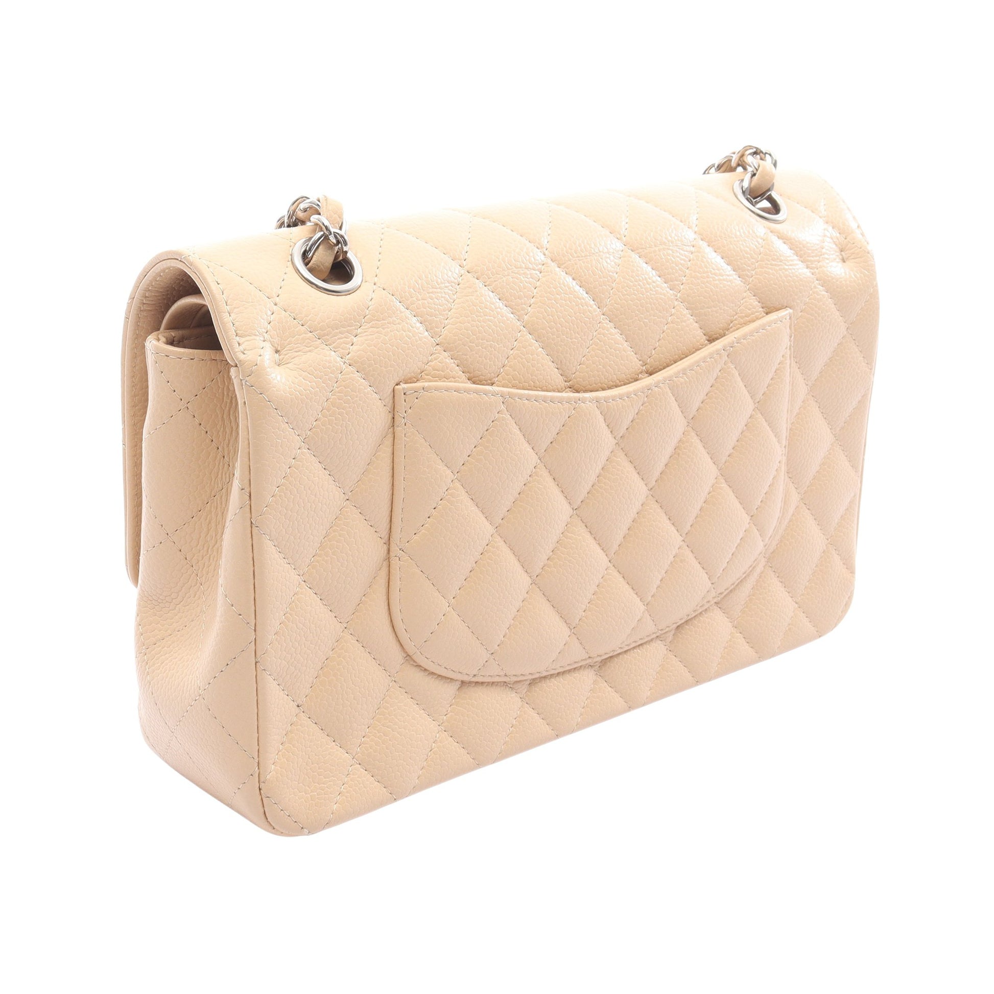 マトラッセ Wフラップ Wチェーンショルダーバッグ キャビアスキン ベージュ シルバー金具 シャネル バッグ CHANEL