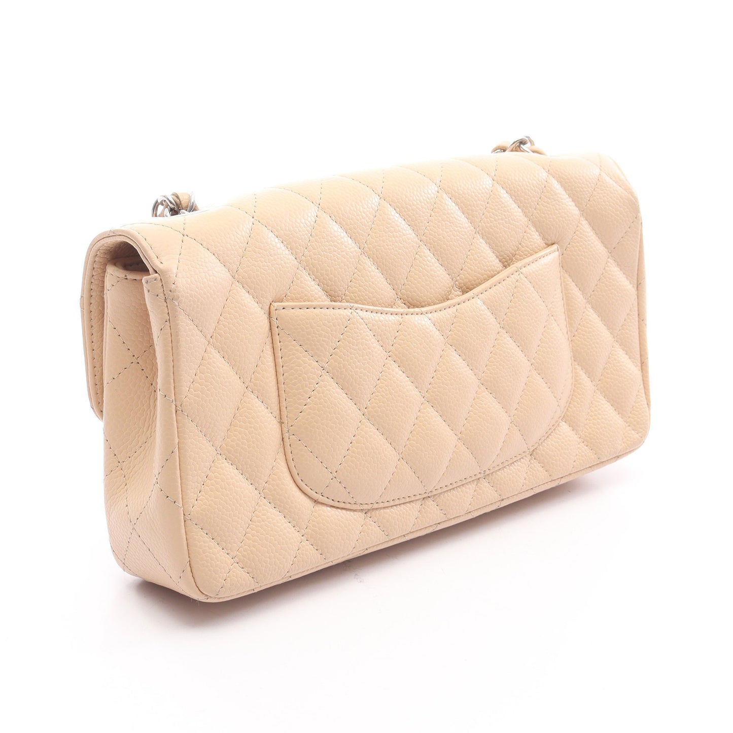 マトラッセ イーストウエスト チェーンショルダーバッグ キャビアスキン ベージュ シルバー金具 シャネル バッグ CHANEL