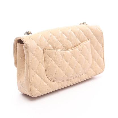 マトラッセ イーストウエスト チェーンショルダーバッグ キャビアスキン ベージュ シルバー金具 シャネル バッグ CHANEL