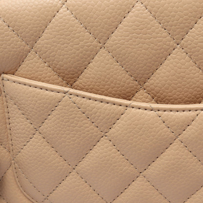 マトラッセ イーストウエスト チェーンショルダーバッグ キャビアスキン ベージュ シルバー金具 シャネル バッグ CHANEL