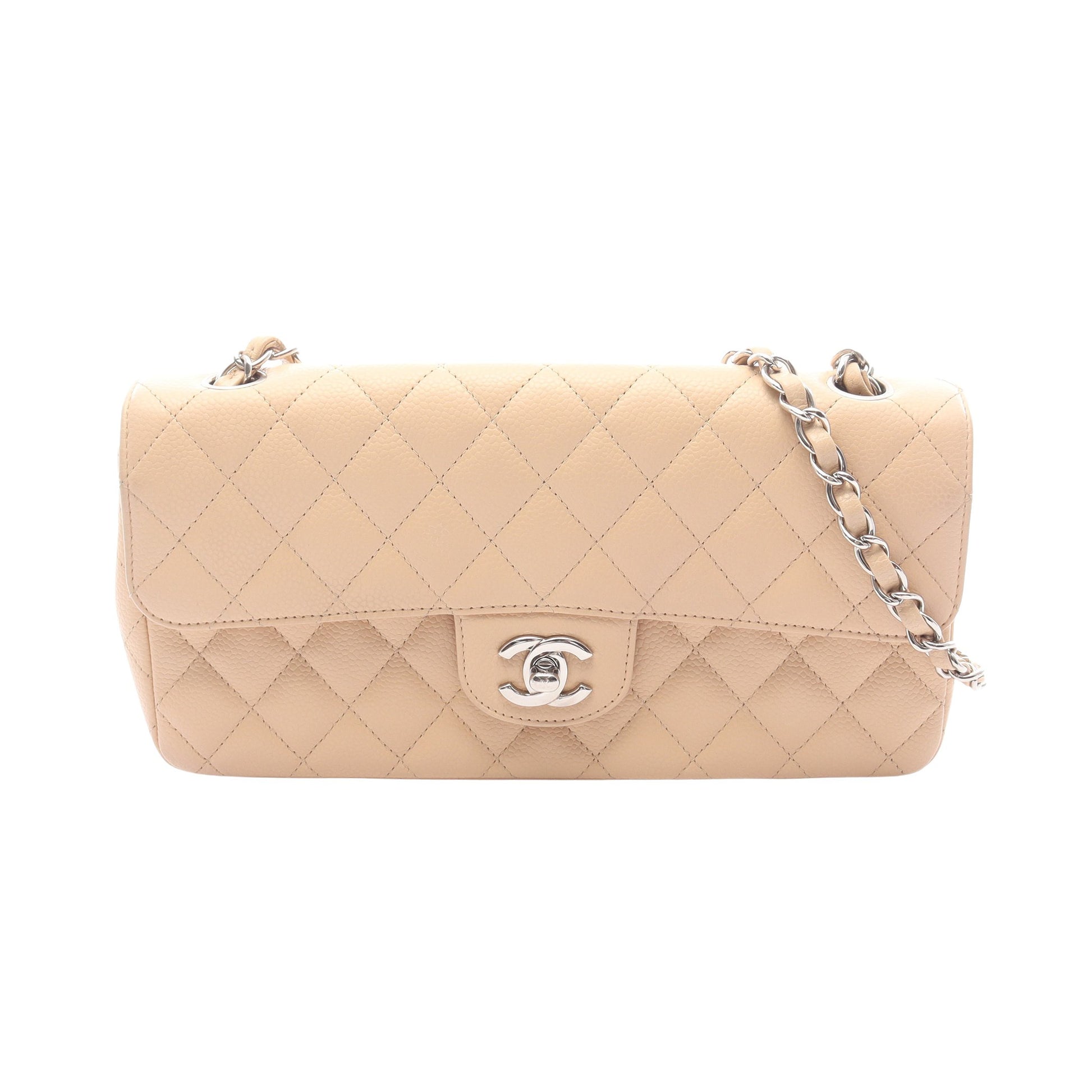 マトラッセ イーストウエスト チェーンショルダーバッグ キャビアスキン ベージュ シルバー金具 シャネル バッグ CHANEL