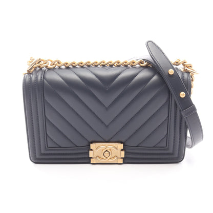 ボーイシャネル チェーンショルダーバッグ レザー ネイビー ゴールド金具 シャネル バッグ CHANEL