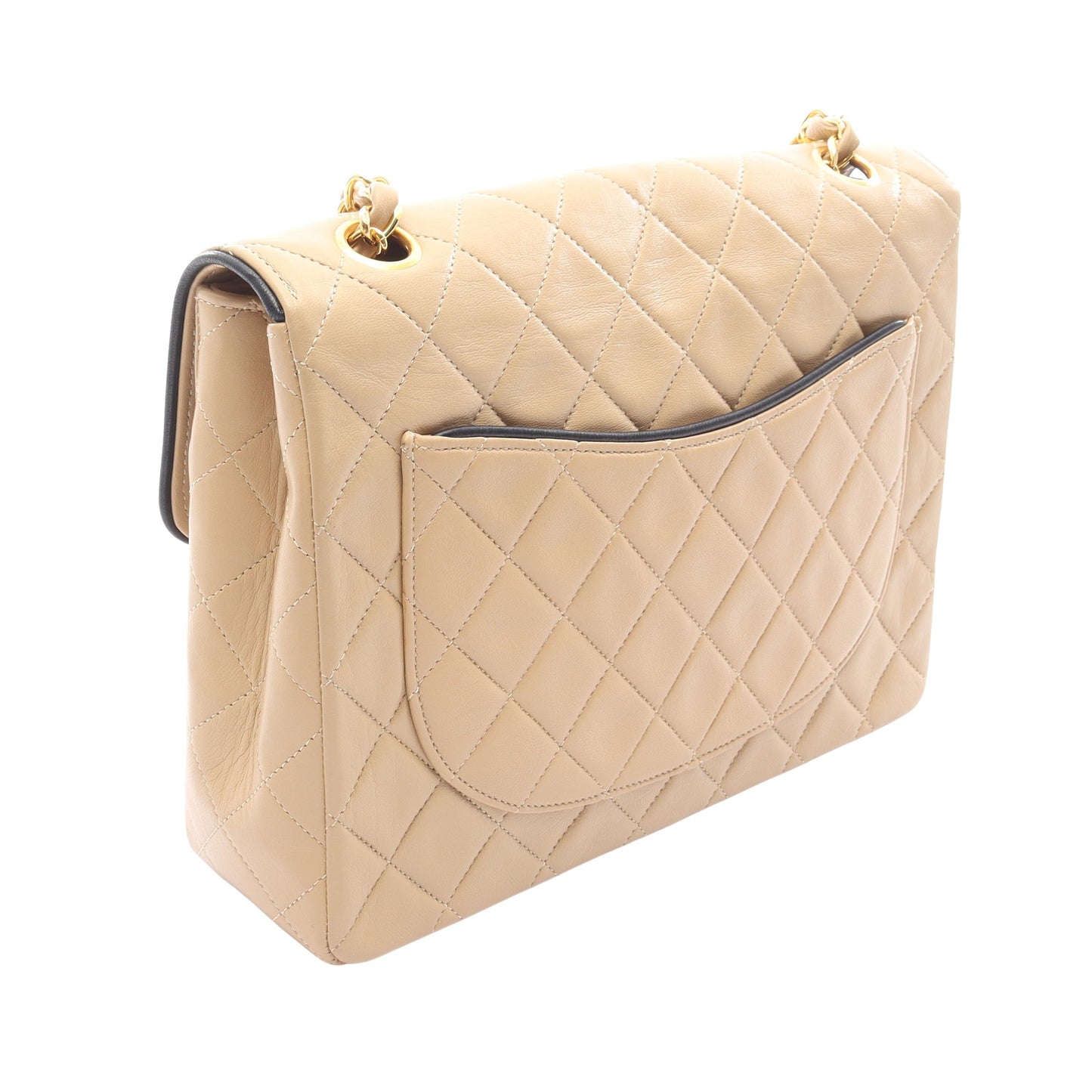 マトラッセ シングルフラップ チェーンショルダーバッグ ラムスキン ベージュ ブラック ゴールド金具 シャネル バッグ CHANEL