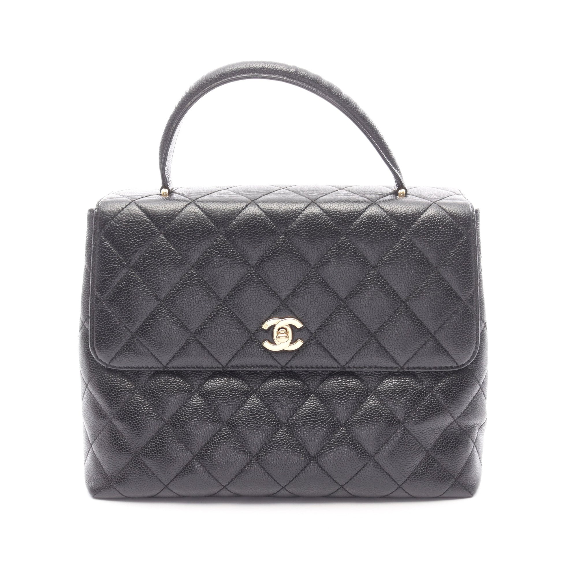マトラッセ ハンドバッグ キャビアスキン ブラック ゴールド金具 シャネル バッグ CHANEL