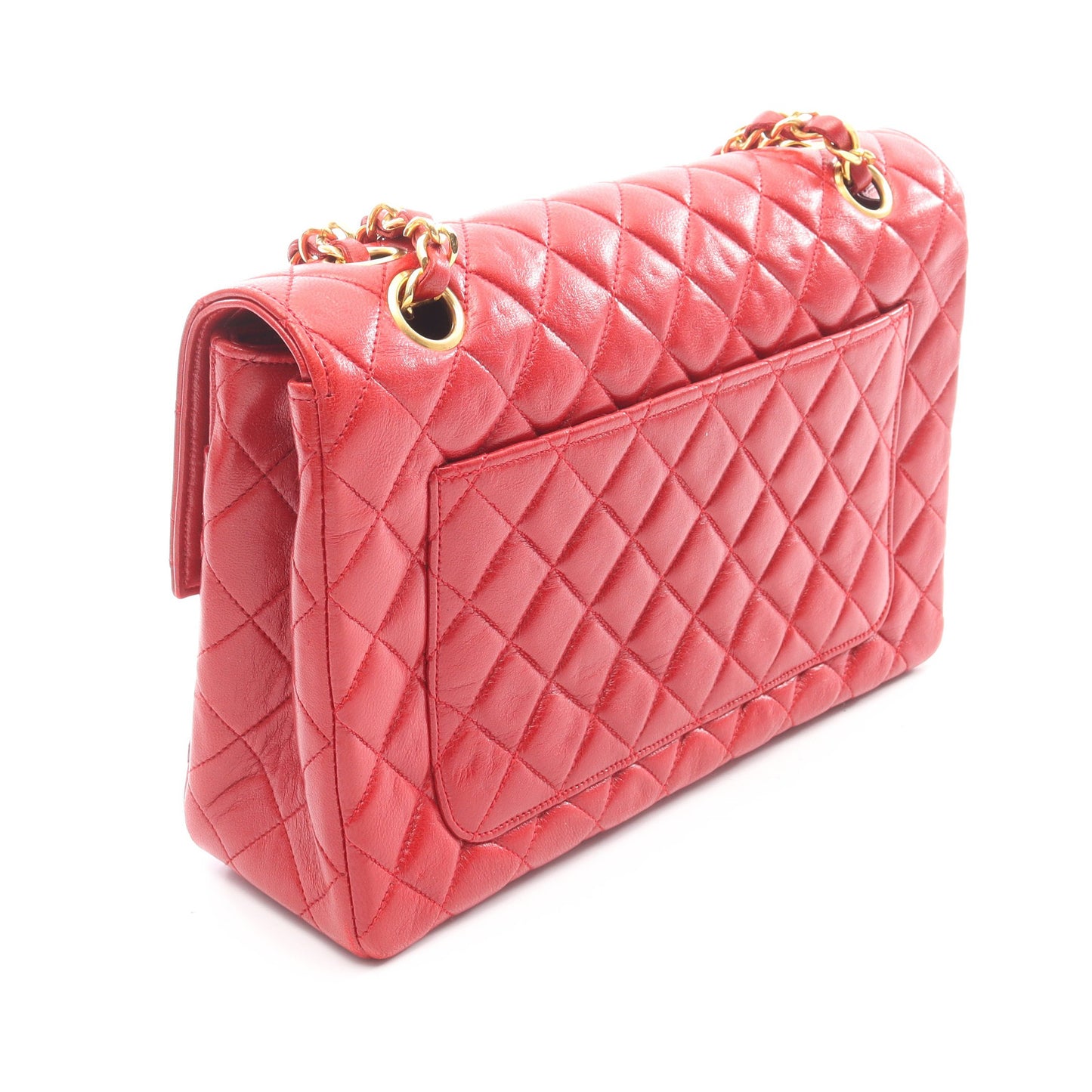 マトラッセ シングルフラップ チェーンショルダーバッグ ラムスキン レッド ゴールド金具 シャネル バッグ CHANEL