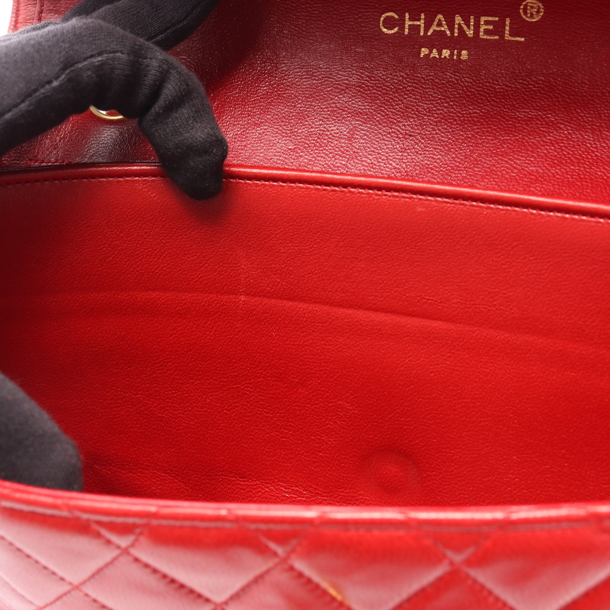 マトラッセ シングルフラップ チェーンショルダーバッグ ラムスキン レッド ゴールド金具 シャネル バッグ CHANEL