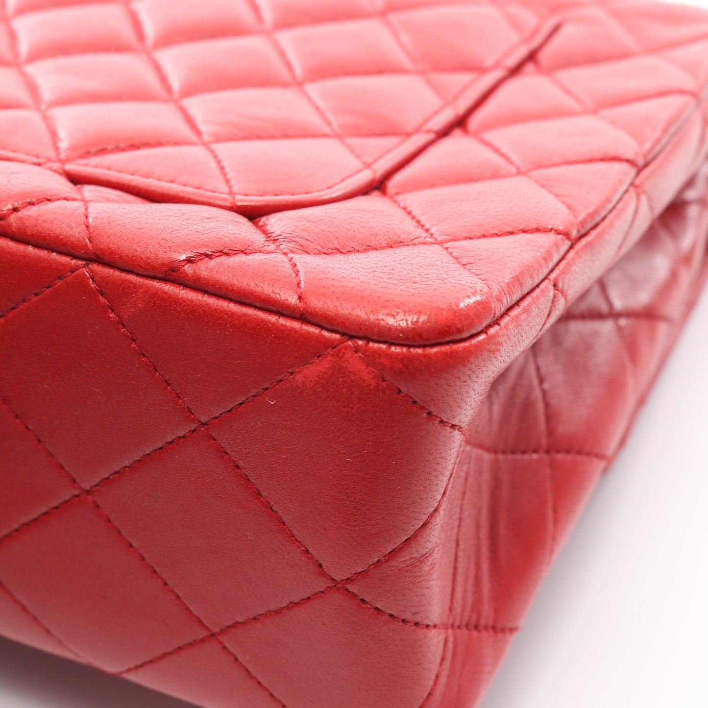 マトラッセ シングルフラップ チェーンショルダーバッグ ラムスキン レッド ゴールド金具 シャネル バッグ CHANEL
