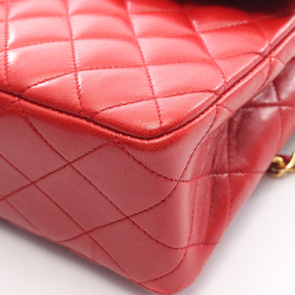 マトラッセ シングルフラップ チェーンショルダーバッグ ラムスキン レッド ゴールド金具 シャネル バッグ CHANEL
