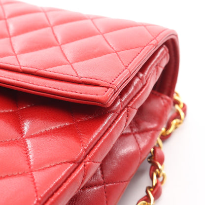 マトラッセ シングルフラップ チェーンショルダーバッグ ラムスキン レッド ゴールド金具 シャネル バッグ CHANEL