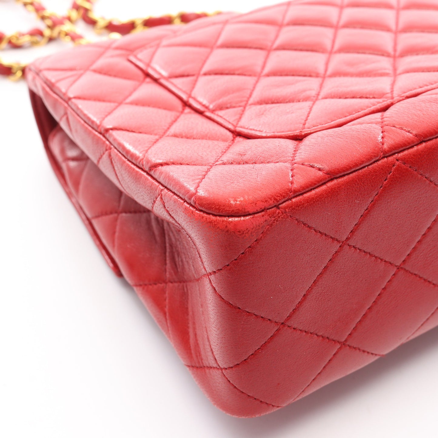 マトラッセ シングルフラップ チェーンショルダーバッグ ラムスキン レッド ゴールド金具 シャネル バッグ CHANEL