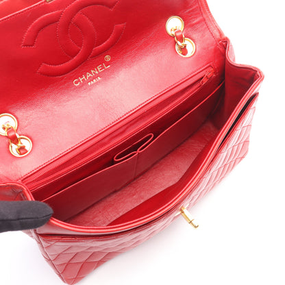 マトラッセ シングルフラップ チェーンショルダーバッグ ラムスキン レッド ゴールド金具 シャネル バッグ CHANEL