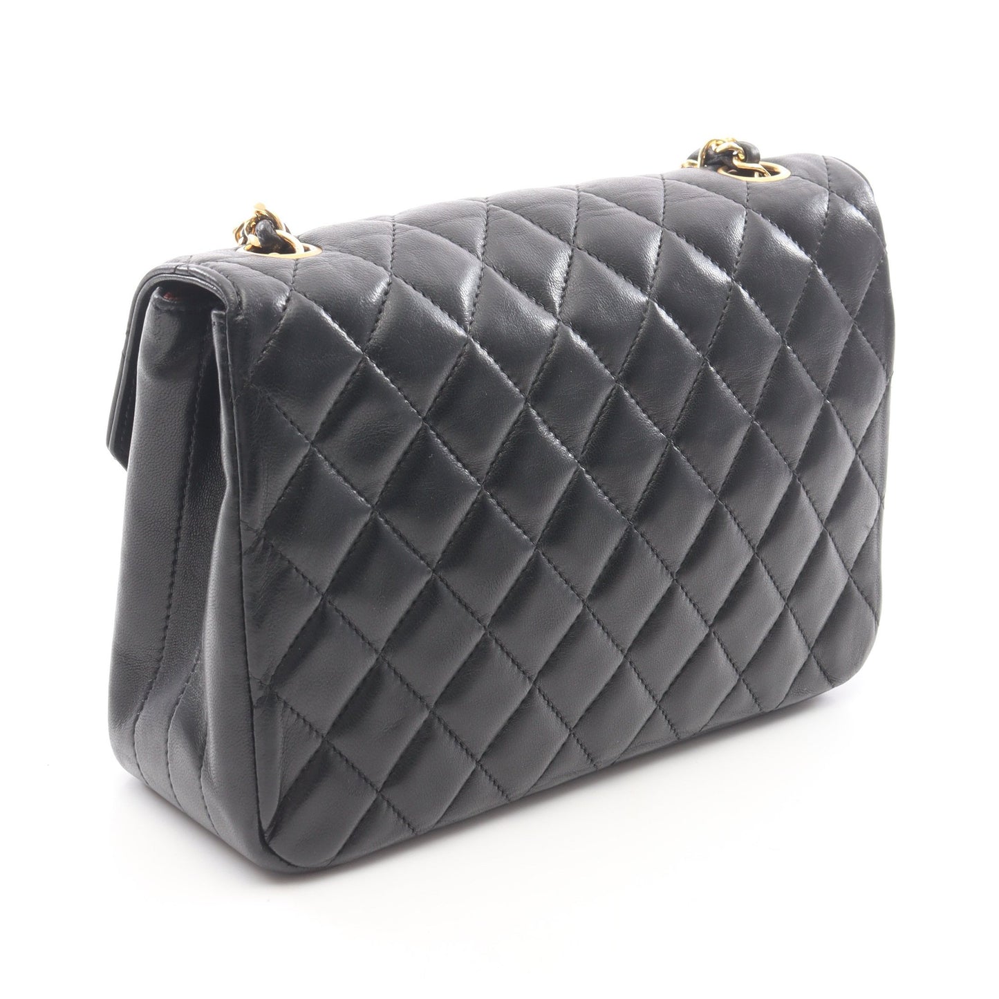 マトラッセ ラウンドフラップ チェーンショルダーバッグ ラムスキン ブラック ゴールド金具 シャネル バッグ CHANEL