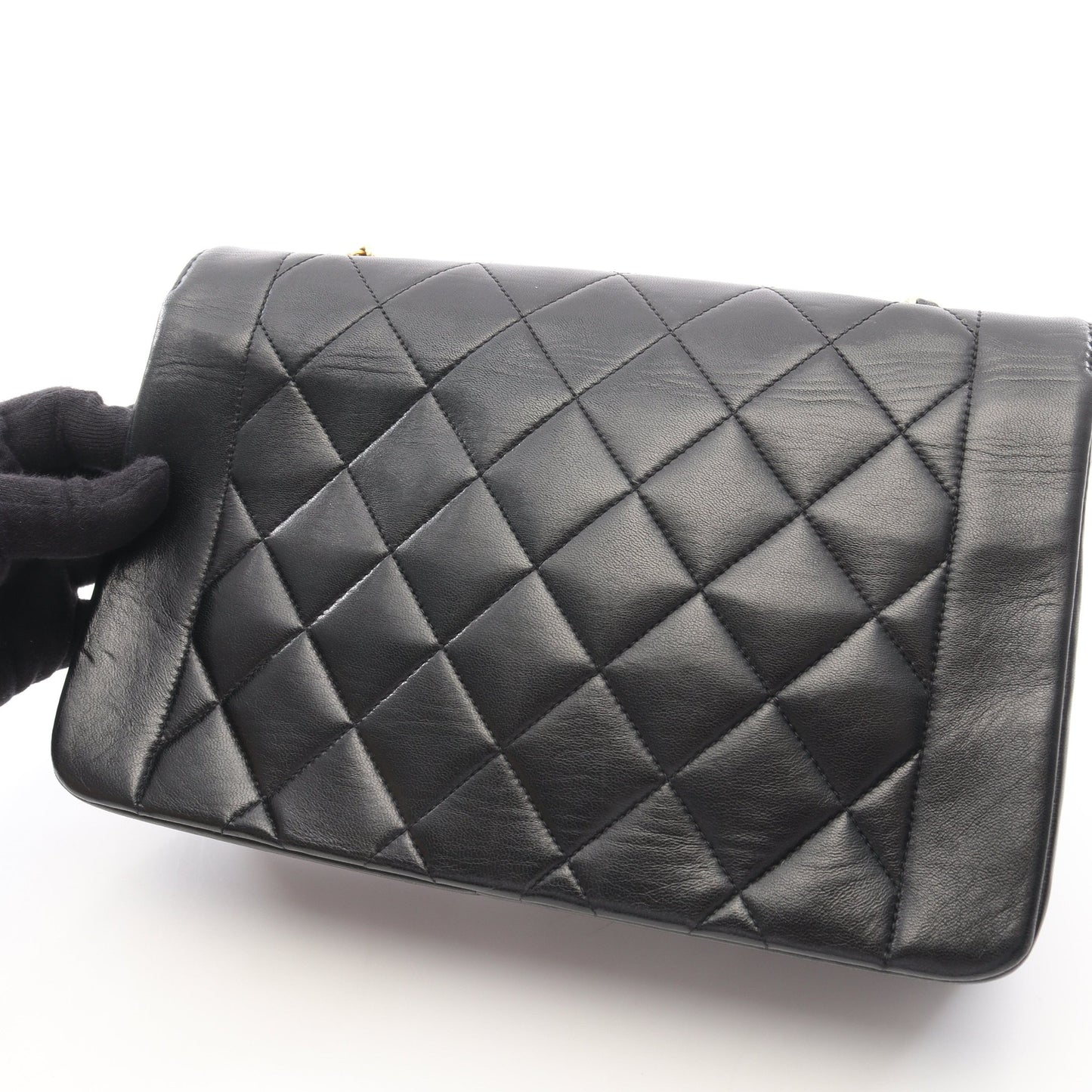 マトラッセ ダイアナフラップ チェーンショルダーバッグ ラムスキン ブラック ゴールド金具 シャネル バッグ CHANEL