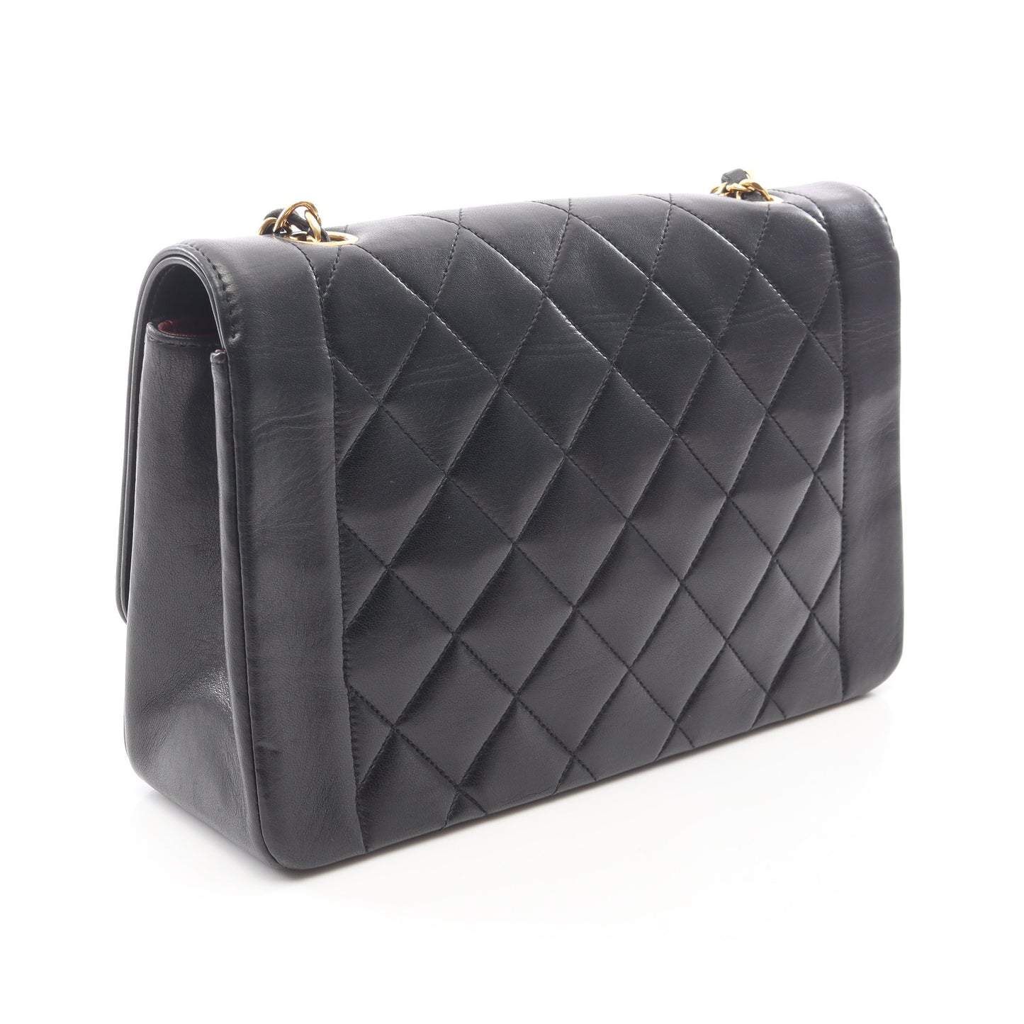 マトラッセ ダイアナフラップ チェーンショルダーバッグ ラムスキン ブラック ゴールド金具 シャネル バッグ CHANEL