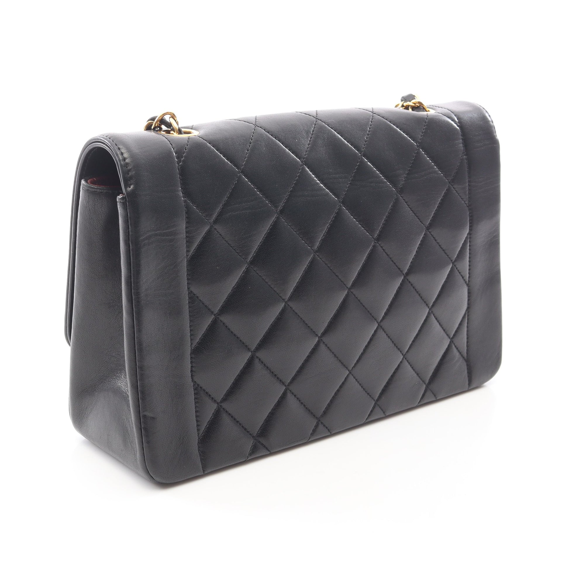 マトラッセ ダイアナフラップ チェーンショルダーバッグ ラムスキン ブラック ゴールド金具 シャネル バッグ CHANEL