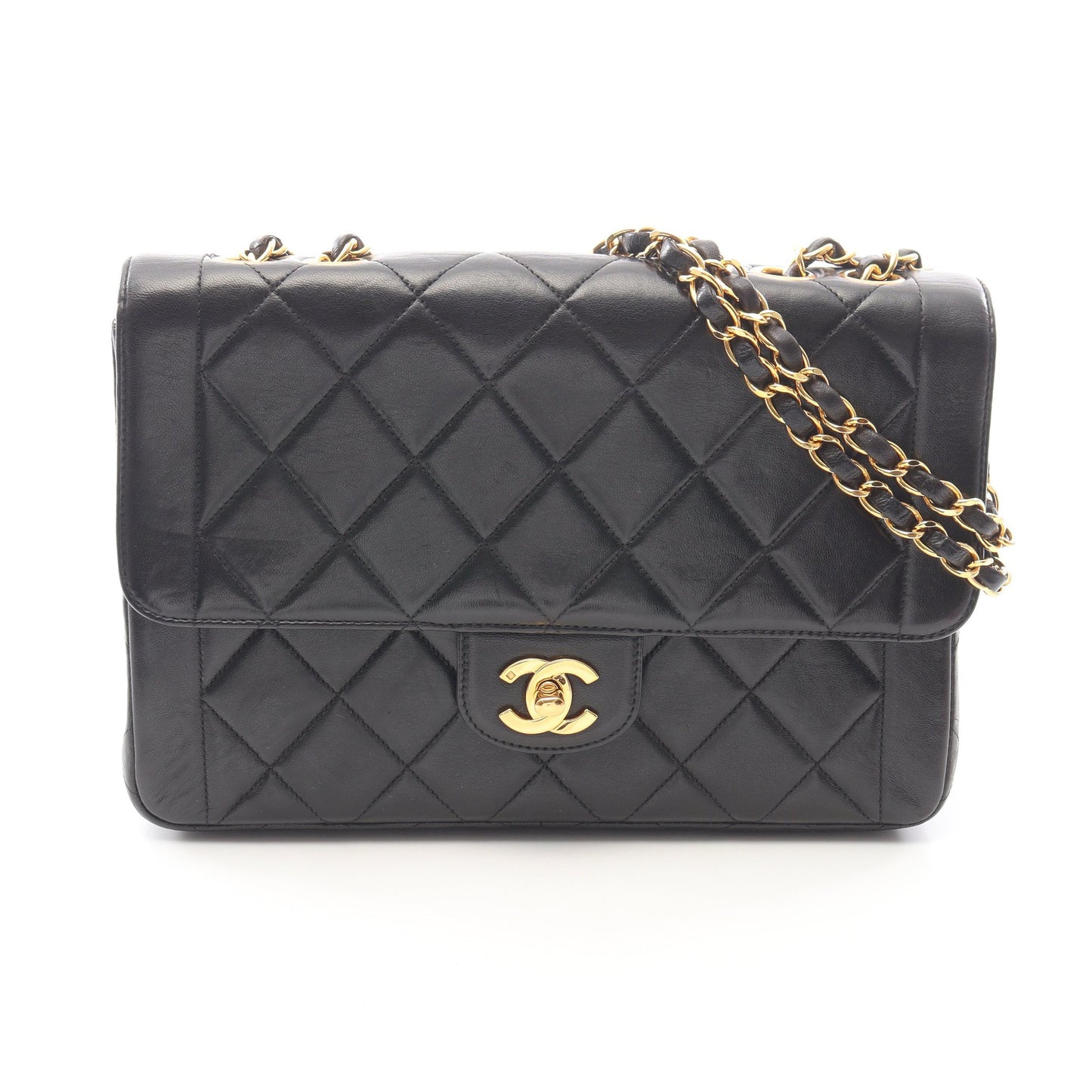マトラッセ Wチェーンショルダーバッグ ラムスキン ブラック ゴールド金具 シャネル バッグ CHANEL