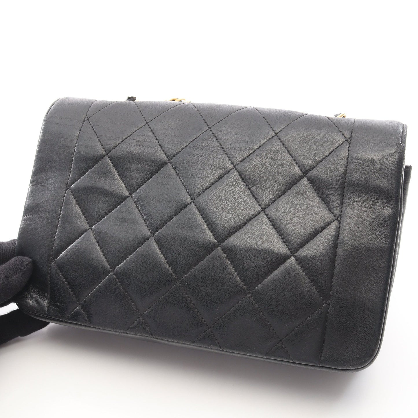 マトラッセ ダイアナフラップ チェーンショルダーバッグ ラムスキン ブラック ゴールド金具 シャネル バッグ CHANEL