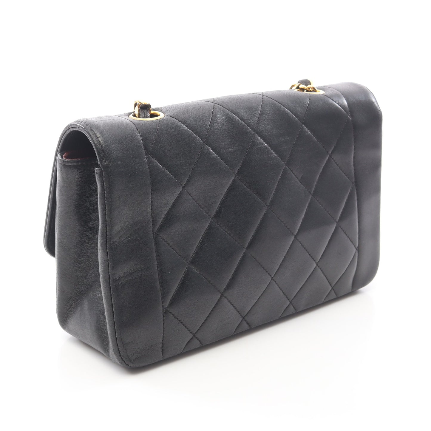マトラッセ ダイアナフラップ チェーンショルダーバッグ ラムスキン ブラック ゴールド金具 シャネル バッグ CHANEL