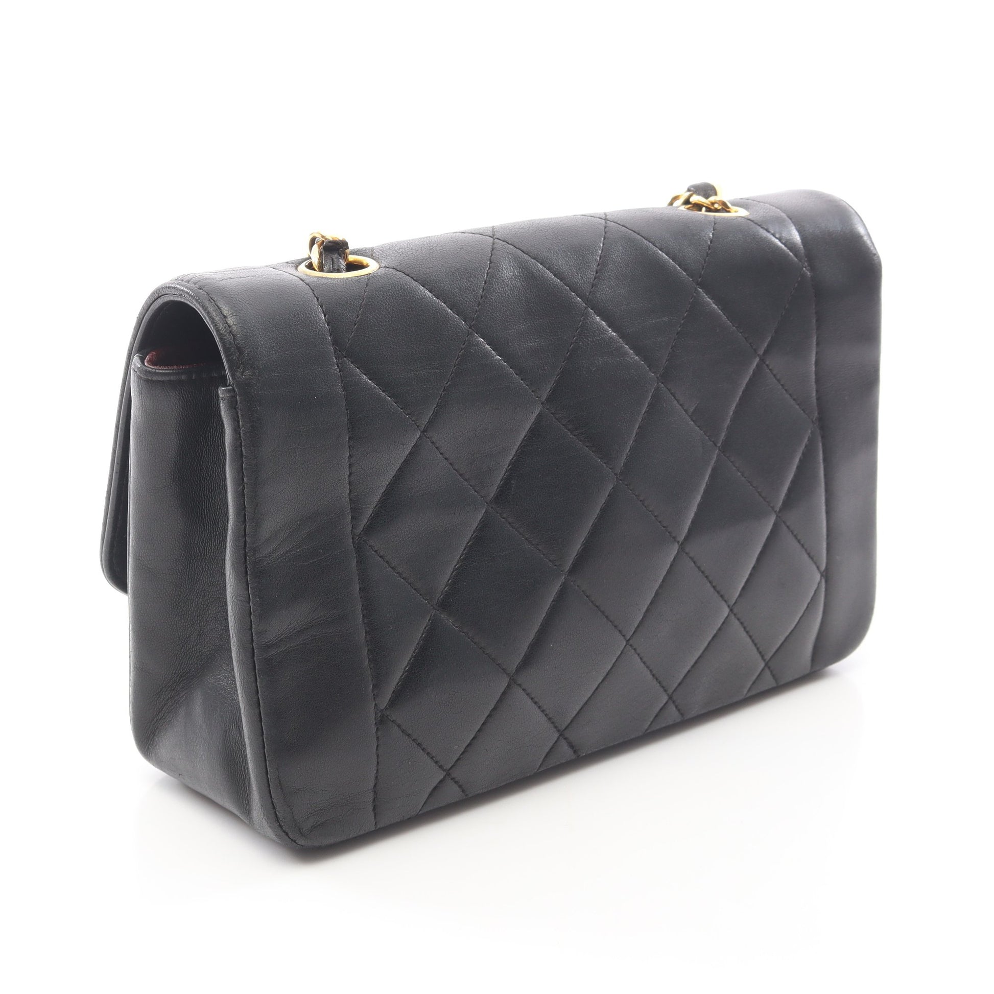 マトラッセ ダイアナフラップ チェーンショルダーバッグ ラムスキン ブラック ゴールド金具 シャネル バッグ CHANEL