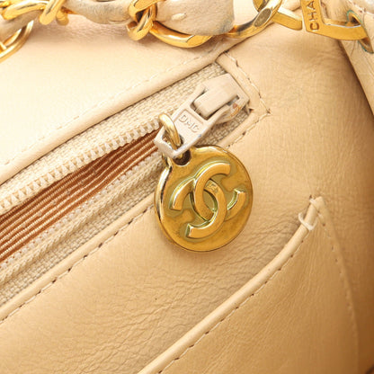 マトラッセ ダイアナフラップ チェーンショルダーバッグ ラムスキン ベージュ ゴールド金具 シャネル バッグ CHANEL