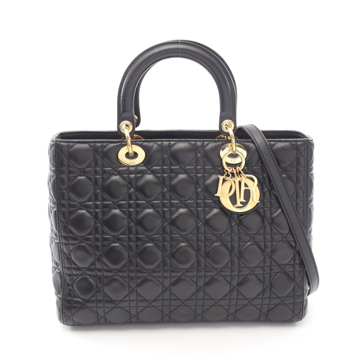 レディディオール ラージ カナージュ 2WAY ハンドバッグ レザー ブラック クリスチャンディオール バッグ Christian Dior