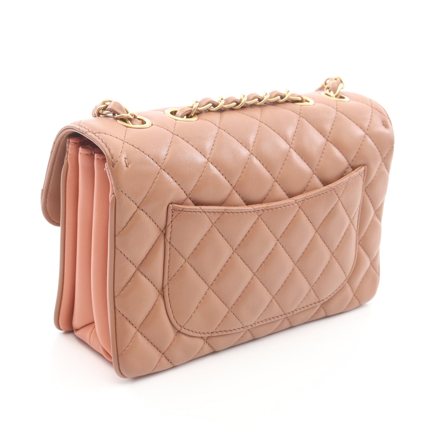 マトラッセ チェーンショルダーバッグ ラムスキン ピンクベージュ ゴールド金具 シャネル バッグ CHANEL