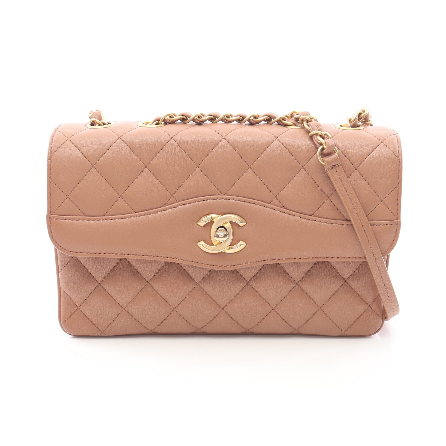マトラッセ チェーンショルダーバッグ ラムスキン ピンクベージュ ゴールド金具 シャネル バッグ CHANEL