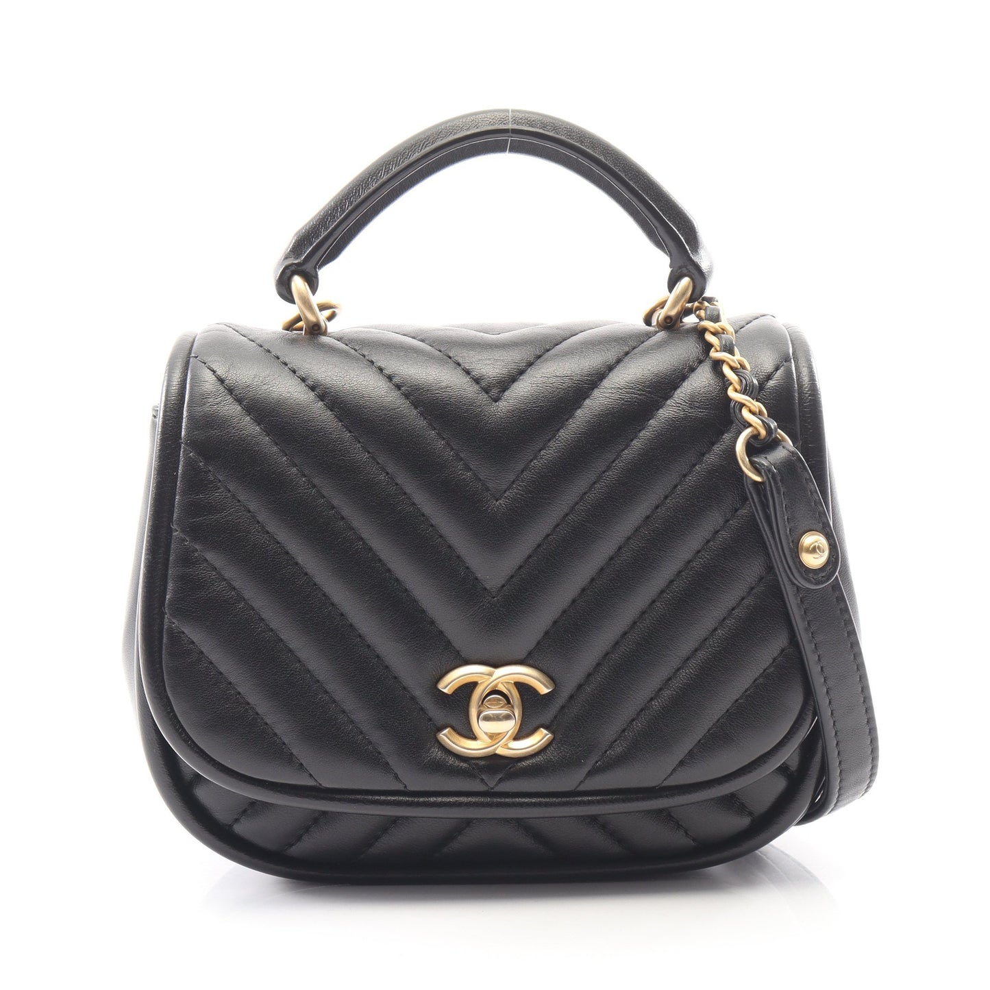シェブロン Vステッチ 2WAY チェーンショルダーバッグ ラムスキン ブラック ゴールド金具 シャネル バッグ CHANEL